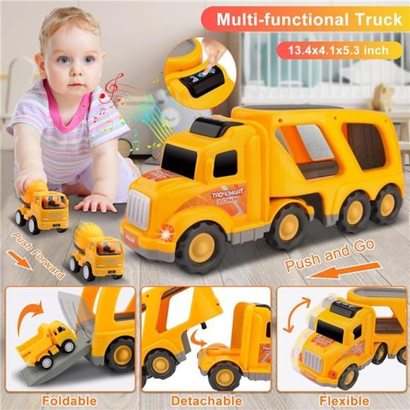 Construction Truck Toddler Toys Car:Toys for 2 3 4 Year Old Boy 5in1 CarrierToys - Picture 4 of 7
